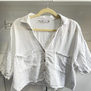 Zara Short Sleeve Linen Shirt - White/Large